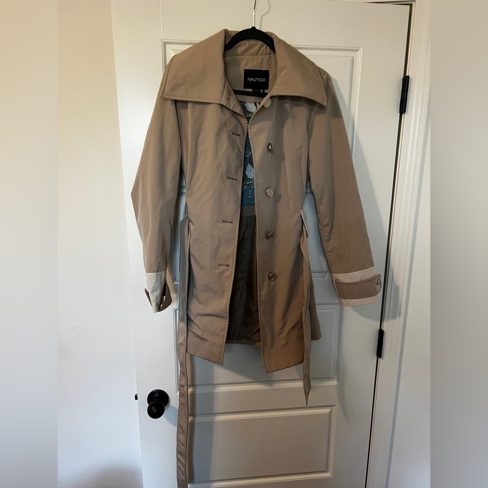 Nautica Two Tone Beige Trench Coat Rain Coat